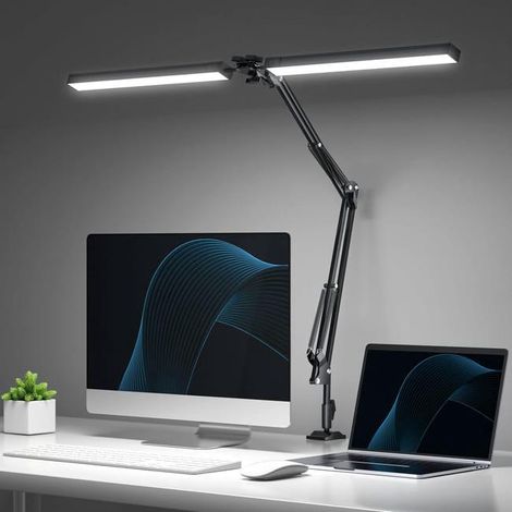 Lampe de Bureau LED à Pince, 24W Lampe de Lecture Architecte à Double Lumière, 3 Couleurs Modes et Gradation Progressive, Lampe de Table Réglable (1/3)