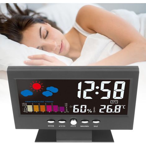 Elektronischer Wecker mit Ton, Feuchtigkeits- und Temperatursensor, schwarzem Display zur Schlafzimmerdekoration
