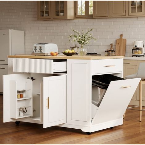 Mueble cocina con ruedas y amplio almacenaje blanco OKMYHOME (1/5)