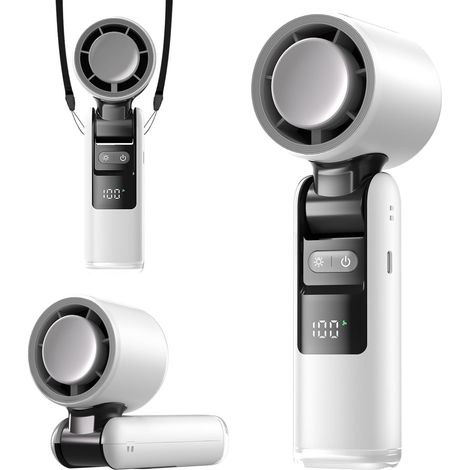 Mini Ventilateur Turbo avec Plaque Rafraîchissante Intégrée, Ventilateur USB Portable 3-en-1, 100 Vitesses, Lampe LED, 14h d’Autonomie – Blanc
