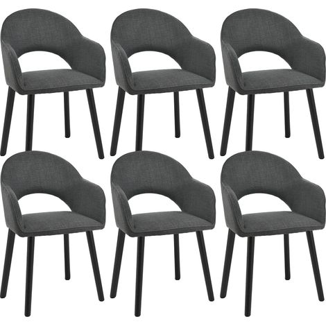 Goeurvant Sedie da pranzo comode con schienale a forma di mezzaluna e braccioli ergonomici, Perfetta combinazione di supporto ed eleganza - Set di 6 - Antracite