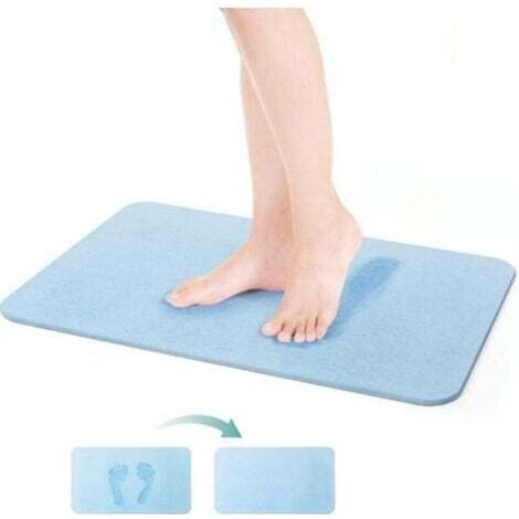 Non-slip diatomaceous earth bath mat, 60x39x0.9 cm, maximum absorption, quick-drying shower mat, blue