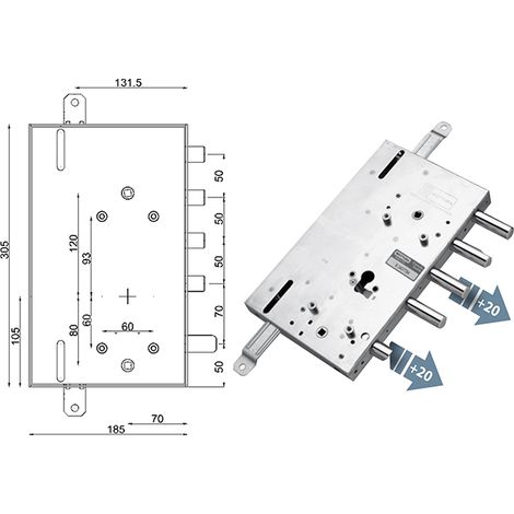 Serratura porta Blindata x Cilindro Europeo Sx 89.8561.GS15 MOTTURA