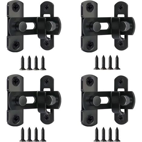 4pcs Verrou Porte Grange Coulissante 90 Degrés 3" Loquet de Porte Coulissante Rabat Verouille Porte en Acier Inoxydable Petits Boulons de Porte Double Face- Noir