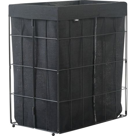 Laundry Basket Black Metal Frame Fabric Liner Foldable Handmade Bathroom 100l CULPINA
