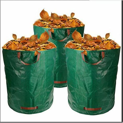 Grüne Abfallsäcke (3er-Pack). Robuste Laubsäcke, ideal zum Sammeln von Ästen und Gras aus Gartenabfällen (grün). (1/4)