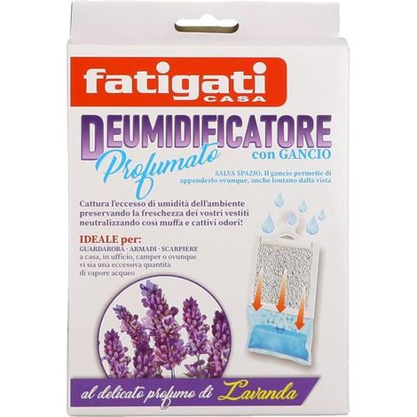 DEUMIDIFICATORE CON GANCIO PROFUMATO 500 ML CATTURA L'ECCESSO DI UMIDITÀ DALL'AMBIENTE ALLA LAVANDA (1/2)
