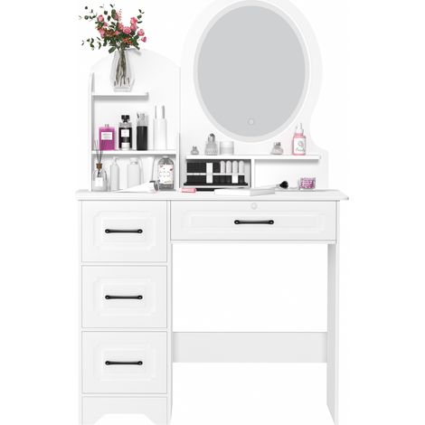 Wilitto - Coiffeuse de style européen avec miroir lumineux LED, 4 tiroirs et 3 étagères, 80×40×137 cm. (1/5)