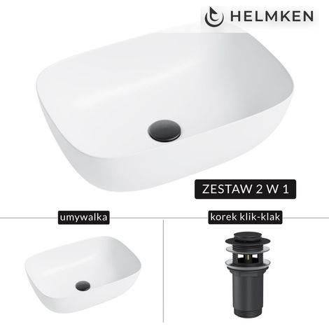 Lavabo da appoggio Helmken 49346000 (46x32) Bianco + Tappo Click-clack Nero opaco (1/5)
