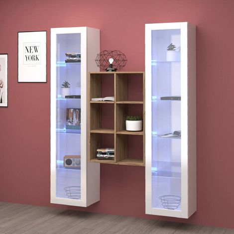 Vitrina Fulvio, Mueble Expositor 12 Estantes, Hecho en Italia, 30x40x180h cm Blanco Brillante (1/5)