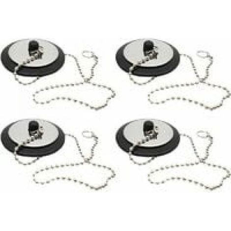 Bouchon de vidange avec chaînette, couvercle de bonde en caoutchouc, accessoires pour lavabo et salle de bain (4 bouchons avec chaînette), pour lavabos, baignoires, douches et cuisine (noir) (1/5)
