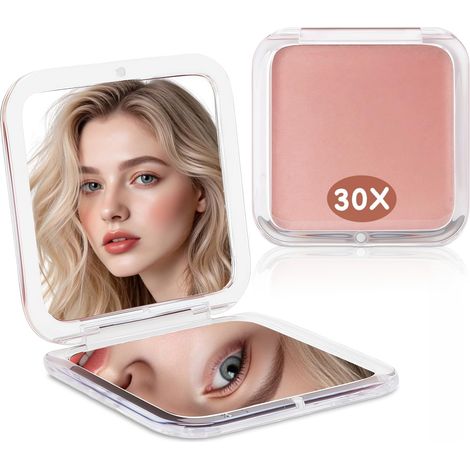 Espejo De Maquillaje - Aumento 30x - Doble Cara - Ajustable 180 Grados - Portátil Ligero - Para Viaje Y Hogar - Lente Óptica - Rosa (1/5)