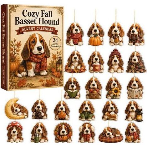 Boîte surprise de Noël, décoration d'automne Basset Hound, calendrier de l'Avent de Noël sur le thème des animaux de compagnie (1/5)