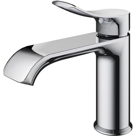 Rubinetto per lavabo, miscelatore per acqua calda e fredda, rubinetto per lavabo con beccuccio curvo, rubinetti per lavabo cromati (1/4)
