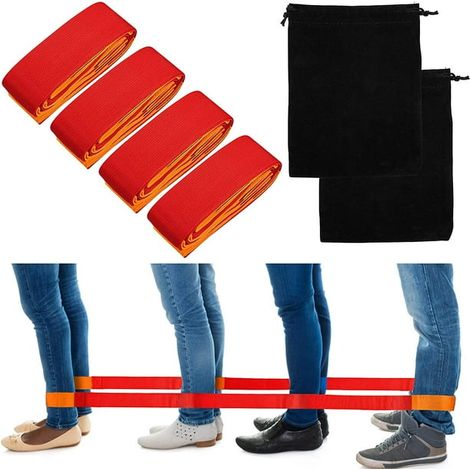 Lot de 2 bandes de course à 4 jambes avec pochettes en velours, jeux interactifs pour fêtes d'anniversaire, activités extérieures amusantes pour adultes, enfants, famille, camping, jeux d'été en équip (1/5)
