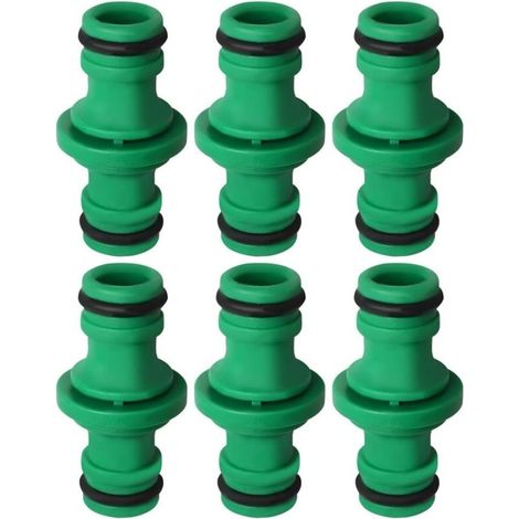 Lot de 6 raccords doubles pour tuyaux d'arrosage, raccords mâles doubles en plastique (vert) - Crezuo