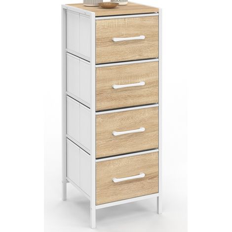 Beistellmöbel mit 4 Schubladen UTAH 30 cm Chiffonier, Aufbewahrungsmöbel Industriedesign Holz und Weiß