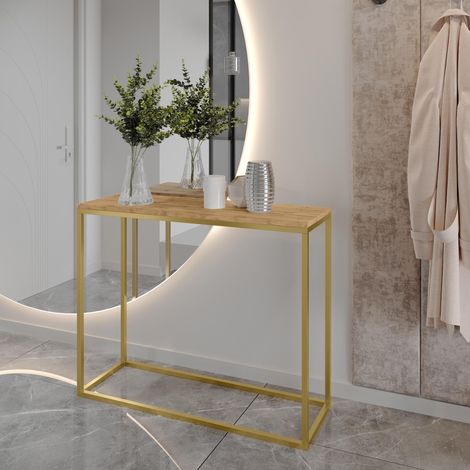 AX LIVING Flur Konsolentisch Lortie 80 cm Wotan Eiche goldenes Gestell