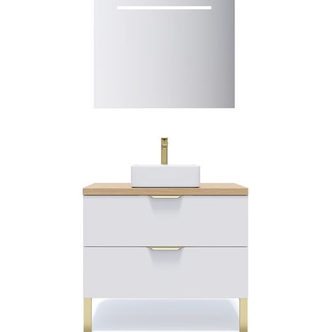 Meuble de salle de bain suspendu vasque à poser 90cm 2 tiroirs Blanc + miroir - Venice (1/5)