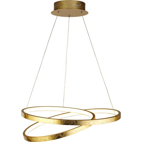 Lampadario Moderno Galleggiante Acciaio Oro Policarbonato Bianco Led 42,4W 3000K
