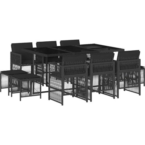 Maison Exclusive - 11-tlg. Garten-Essgruppe mit Kissen Schwarz Po