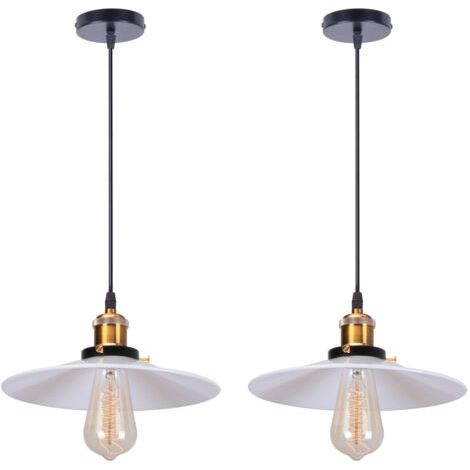 royaluxe- 2PCS Suspension Luminaire Rétro Lustre En Fer En Métal Plafonnier D'Intérieur Vintage Pour Salle À Manger, Chambre À Coucher, Blanc 26CM (1/5)