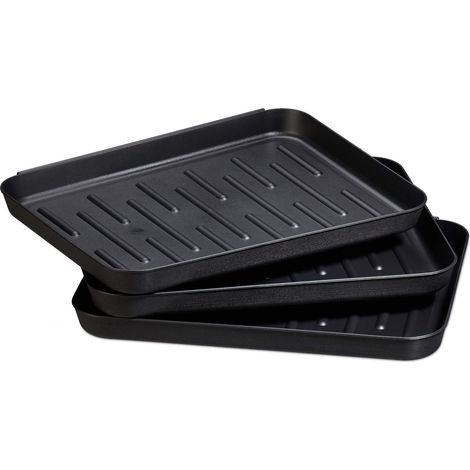 Lot de 3 bacs à Chaussures, égouttoirs en Plastique, pour 3 Paires de Souliers, Plateaux, 3 x 35 x 27 cm, Noir (1/5)