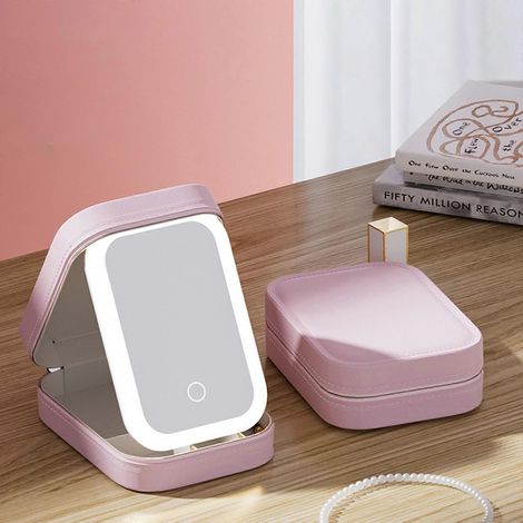 LED Three-Color Adjustable Makeup Mirror, Three Colors Brightness Adjustable Makeup Mirror with Lights, Rechargeable Lighted Makeup Mirror (1/5)
