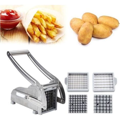 Coupe frites en acier inoxydable, 2 grilles fournies avec lames de coupe interchangeables pour une préparation facile et personnalisée (1/4)