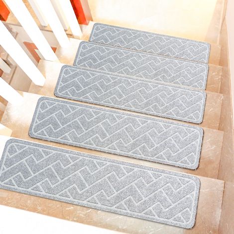 Lot de 15 marches d'escalier antidérapantes, tapis de marche d'escalier autocollants, tapis de marche d'escalier insonorisant, 76 x 20 cm (gris) (1/5)