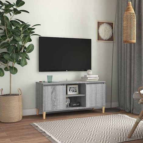 vidaXL Mesita de noche patas madera maciza gris Sonoma 103,5x35x50 cm (1/5)