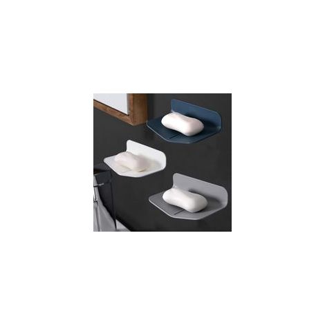 Lot de 3 porte-savons à ventouse adhésifs drainables, blanc/bleu/gris, 5,5x8,1x14,5 cm – (1/5)