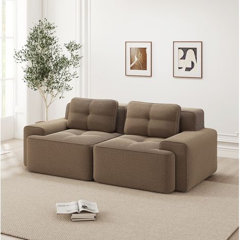 Canapé modulable 204x104x69 cm en tissu marron, gain de place pour salon FloraGrace (1/5)