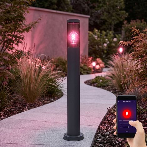 Lampadaire en acier inoxydable lampadaire de jardin d'extérieur anthracite fumé, contrôle par application dimmable, 1x Smart RGB LED 10W 806Lm blanc chaud, DxH 7,6x80 cm (1/5)