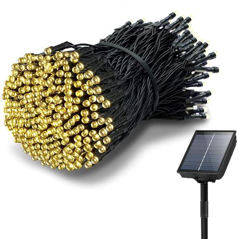 Guirlande Lumineuse Exterieure Solaire, 【Charge USB】, 20M 200 LED Guirlande Solaire, 8 Modes, Etanche, Décoration pour Jardin, terrasse, Balcon (Blanc Chaud)