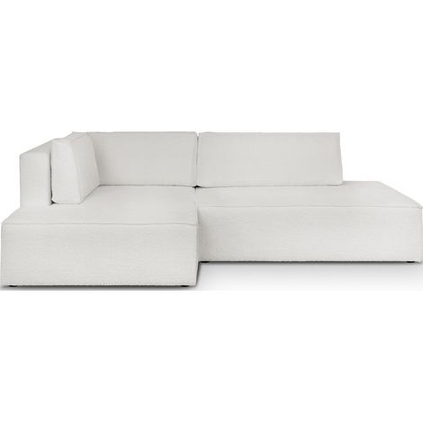 Canapé d'angle à gauche convertible 3 places avec coffre en tissu bouclé écru - Barani (1/5)