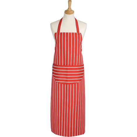 Dexam Rushbrookes Classic Butchers Stripe Adult Apron Long Red