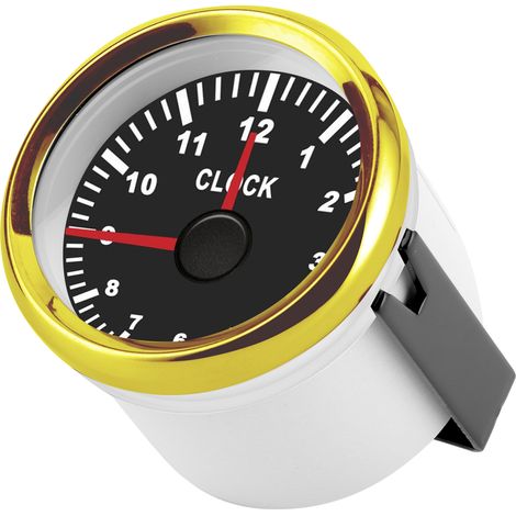 Universeller 2-in-1-Betriebsstundenzähler 0-12 Stunden, rote Hintergrundbeleuchtung, 12 V/24 V, für Auto, Boot, Yacht, Motorrad, schwarzes Zifferblatt, goldener Rahmen (1/5)
