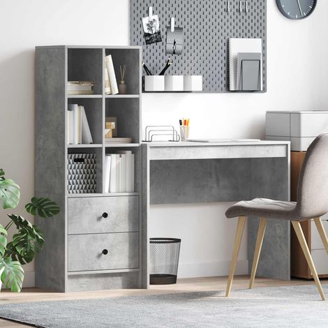 vidaXL Schreibtisch mit Schubladen mit Regal 2 pcs Beton Grau (1/5)