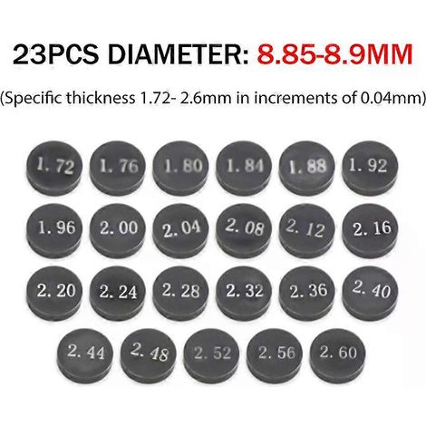 Kit de joints de cales de soupape réglables applicable 10 mm/9,48 mm/8,85 mm/7,48 mm Pièces de moteur de moto pour Honda, Suzuki, Yamaha et Kawasaki (8,85-8,9 mm) (1/5)