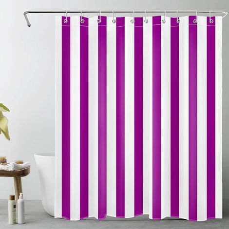 Rayures Violettes et Blanches Rideaux de Douche 150x200cm Art géométrique Simple Rideaux de Bain avec Crochets, Minimaliste Extra Longue Imperméable Polyester Anti Moule Salle de Bain Décor (1/5)