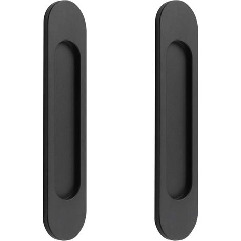 Juego de 2 manijas para puertas corredizas ovaladas autoadhesivas en aleación de aluminio negro mate, sin necesidad de taladrar, para puertas corredizas de granero, ventanas y armarios. (1/4)