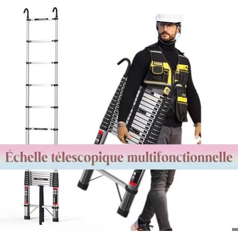 Teleskopleiter aus Edelstahl mit einer Höhe von 4,4 Metern, erweiterbar, mit rutschfesten Füßen, tragbar und höhenverstellbar.