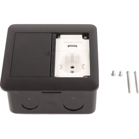Prise murale encastrée 2 ports EU multifonction ignifuge et étanche 250V noir (1/5)
