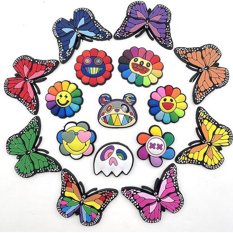 16pcs Papillon Soleil Fleur Srie Trou Chaussures Fleurs (1/4)