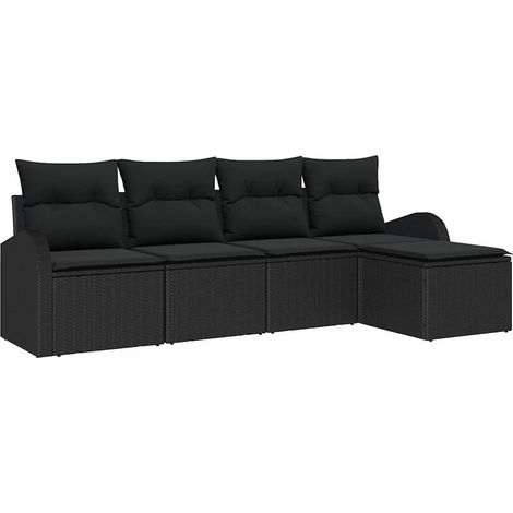 Sofa Set with Cushion with Storage 5 pcs Black Poly Rattan vidaXL
