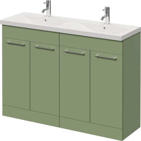 Napoli 390 Olive Green 1200mm 4 Door Vanity Unit with Double Glide Basins - 1200mm - Chrome 160mm Handle