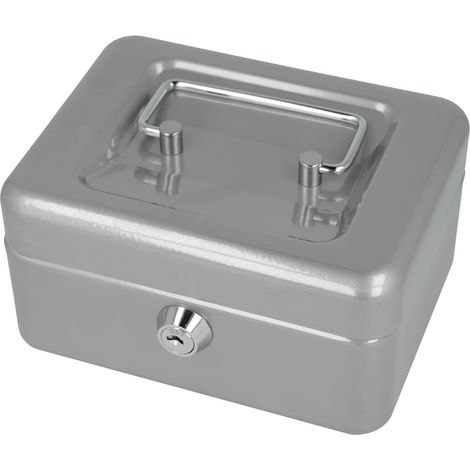 Westcott Cassetta portavalori con serratura (compatta, 15 cm) argento Cassetta con serratura in lamiera d'acciaio con 2 chiavi Inserto rimovibile per monete con 6 scomparti E-51000 SILVER (1/5)