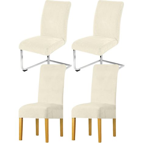 Housses de chaise extensibles en velours doux, lot de 4, lavables, pour salle à manger, cuisine, restaurant, beige (1/5)
