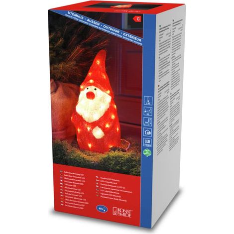 Konstsmide Babbo Natale in acrilico, 40 diodi a luce bianca calda, 24 V, esterno (IP44), cavo bianco, 6243-103